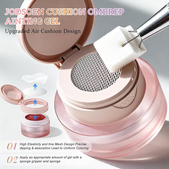 JODSONE Cushion Pat Paint Gel Nail Polish Set 6 PCS Gradient Design with 50 PCS Soft Nail Sponges & Grabbing Pen Gradient Blush Effect Nail Art Gel Paint for Manicure Salon