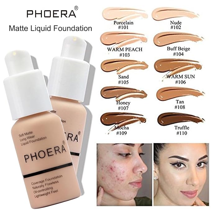 Hilareco PHOERA Foundation,PHOERA CC Cream Foundation Color Correcting Anti Aging Hydrating Serum &SPF 25+,PHOERA Primer, PHOERA Makeup Foundation, Makeup Brushes (104 Buff Beige+160 Sand CC Cream)