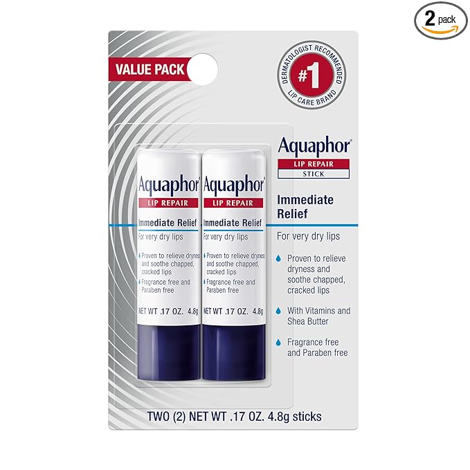 Aquaphor Lip Repair Stick, Moisturizing Lip Balm Pack, Relieves Dryness, 0.17 Oz Stick, Pack of 2