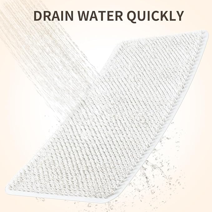Yolife Shower Foot Scrubber Mat, Anti-Slip Bath Mat with Scrub Bristles, Soft Shower Foot Massager with Strong Suction Cups for Soothe Achy Feet (White, 25.6" x 13.4")