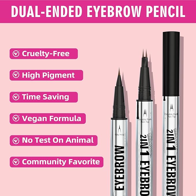 2 Pack Hair Like Eyebrow Pen Set, Long-Lasting Microblading Eye Brow Pencil for Natural Brows, 2-IN-1 Beginners & Daily Use Eyebrow Pencils for Women, Waterproof & Smudge-Proof Brow Tint