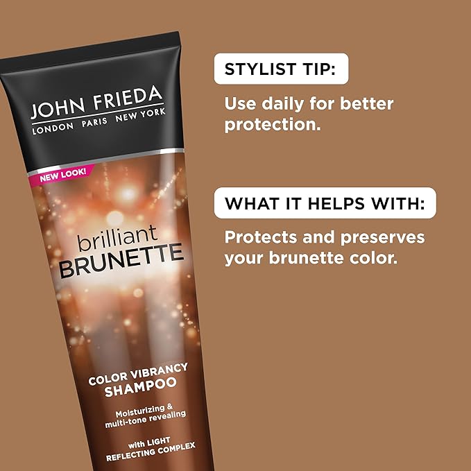 John Frieda Brilliant Brunette, Color Boosting Shampoo, Enhances and Protects Multi-Dimensional Tones, With Sweet Almond Oil to Rehydrate and Replenish Dry Hair, 8.45 Oz