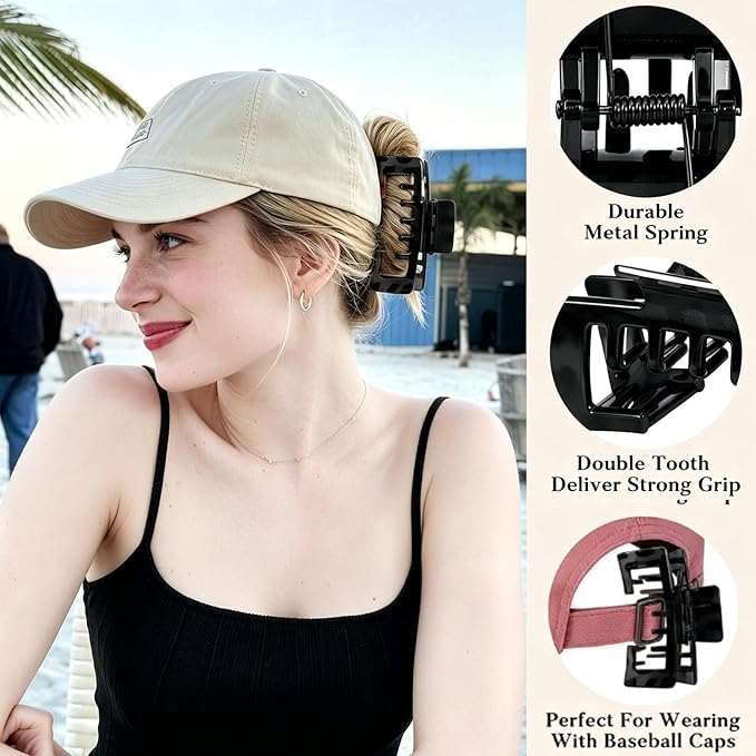 4 PCS Large Strong Trucker Hat Claw Clips for Women – 4.1 Inch Hat-Friendly Non-Slip Baseball Cap Hair Clips, Trucker Claws Hair Clip for Baseball Hat, Hair Claw for Baseball Cap for Thick Thin Hair
