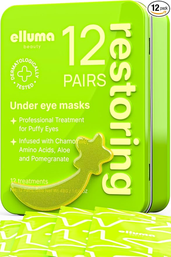 Under Eye Patches 12 Pairs of Themed Hydrogel Eye Gel Pads - For Puffy Eyes and Dark Circles, Under Eye Bags, Wrinkles - Restoring Set with Chamomile