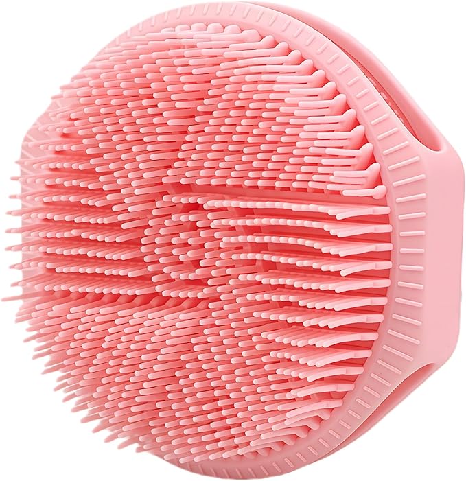 Silicone Body Scrubber for Men Women, Dual-Sided Bath Brushes Gentle Exfoliating Body Scrubber Scalp Massager for Deep Cleansing, Soft Silicone Loofah Body Washing Brushes (Pink)