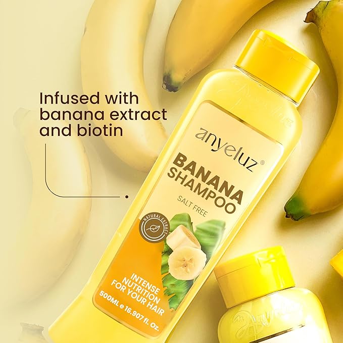 ANYELUZ Banana Shampoo - Nourishing Formula with Biotin and Keratin for Fragile and Damaged Hair