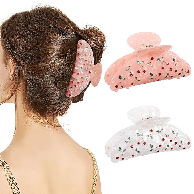 HAIMEIKANG 2 PCs Acrylic Bow Hair Claw Clips for Women - Cute Banana Non-Slip Strong Hold Barrettes Y2K Hair Clips for Thick Thin Hair