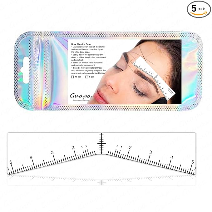 Guapa Eyebrow Ruler Stencils Easy Mapping Shaping Sticker Stencil Microblading Measure Tool Brow Shape Design Positioning Stickers for Permanent Makeup (White Set -5PCS)