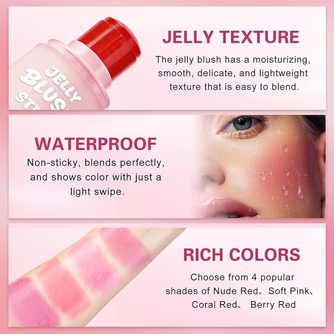Jelly Blush for Checks,Eyes & Lip Stain 3-in-1 Long-Lasting Hydrating Jelly Tint Lightweight Sheer Blush Buildable Color Lip Tint Face Blushes Makeup# Nude Red