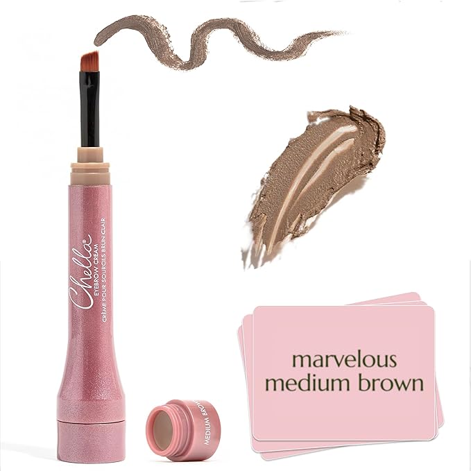 Chella Eyebrow Cream, Marvelous Medium Brown - Vegan, Cruelty Free, Paraben Free, Gluten Free Eyebrow Pomade Makeup - Long Wearing, Velvet Consistency, Water Proof