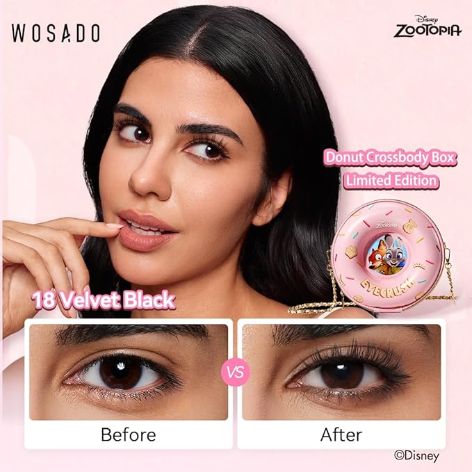 WOSADO×Zootopia1 Bag Gift Set, Disney [No.18 Velvet Black] 21.5mm Soft Magnetic Eyelashes Kit with Applicator, Reusable Glue-free Magnetic Lashes, Cruelty-free False Lashes, Waterproof, for Makeup