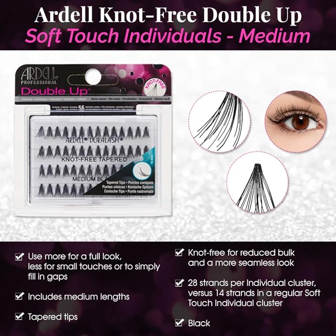 Ardell Individual Lashes Soft Touch - Medium Black, Knot-Free False Eyelashes, Natural Look DIY Eyelash Extensions, 56 Lash Clusters Per Pack