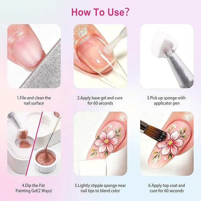 Cushion Patting Gel Polish Pallete Kit - 6 Colors Sponge Ombre Gradient Gel Pat Paint for Nails - Painting Nail Art Palette Manicure Tools for Blush Aura French Sculpting Nails Salon Home