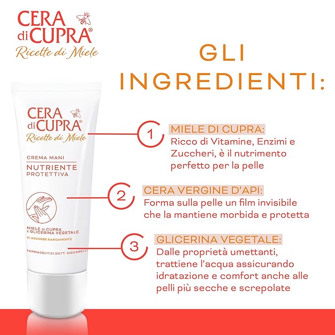 CERA DI CUPRA Hand Cream with Beeswax - Nourishing Hand Moisturizer for Dry Hands, Anti-Aging Formula, Dermatologically Tested - Personal Care
