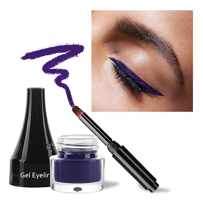 Gel Eyeliner 10 Colors Smooth Cream Matte Eyeliner Gel Longlasting Waterproof and Smudgeproof High Pigment Eyeliner with Brush (10 Purple)