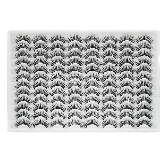 Azenlo False Eyelashes 48 Pairs Faux Mink Lashes 9-17mm Wispy Lashes 3D Fluffy Cat Eye Lashes Pack Bulk Wholesale Strip Lashes(style 48-020)