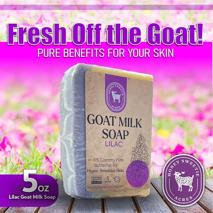 Honey Sweetie Acres Lilac Goat Milk Soap - Handmade 5 oz Bar, Made with Natural Ingredients, Moisturizing & Gentle, Made in the USA