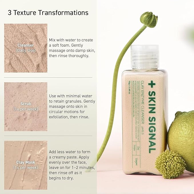 Pink Clay Enzyme Cleanser, Blackhead Remover Powder Cleanser, Deep Pore Cleansing with BHA, Gentle Exfoliating Face Wash, Facial Scrub for Acne-Prone Skin, Korean Skin Care