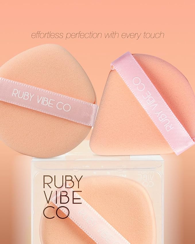 RubyAir Luxe Puffs, Set 2 Air Puffs, Round and Triangle Shapes, Latex-Free Velvet, Beige, for Foundation, Concealer, Blush, Setting Powder, Wet or Dry Use, All Skin Types | RUBY VIBE CO