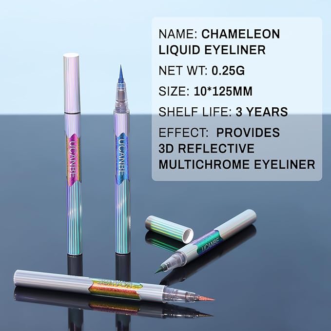 UCANBE Chameleon Liquid Eyeliner - Green Blue Duo, Multi-Chrome Metallic Shift Eyeliner, Waterproof Glitter Eyeliner with Soft Fine Tip for Multi-Dimensional Eye Looks