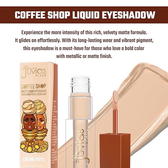 Juvia's Place Coffee Shop Liquid Eyeshadow - Cream Puffs - Matte Finish for Rich, Long-Lasting Color, Waterproof, and Smooth Texture - Buildable and Vibrant - Ideal for All Skin Tones, 0.16 fl oz