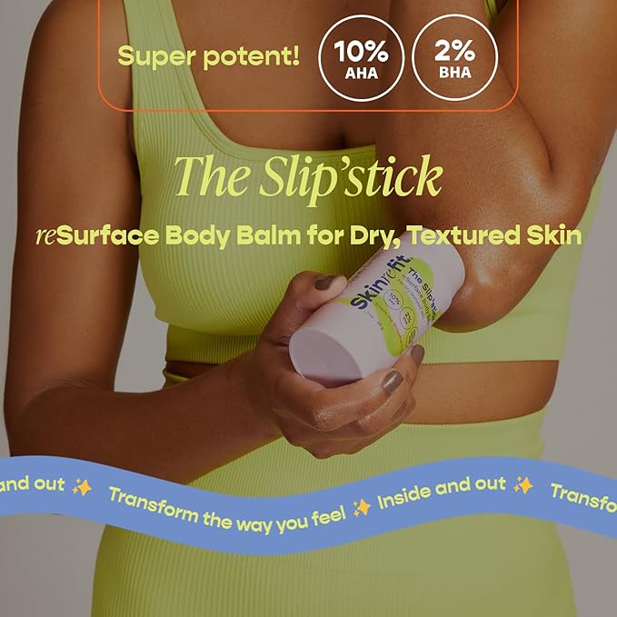 The Slip'stick 10% Glycolic Acid Exfoliating Body Stick for Strawberry Legs, Bumps on Arms and Dry Rough Skin. KP Treatment with 10% AHA, 2% BHA | Large 3 oz