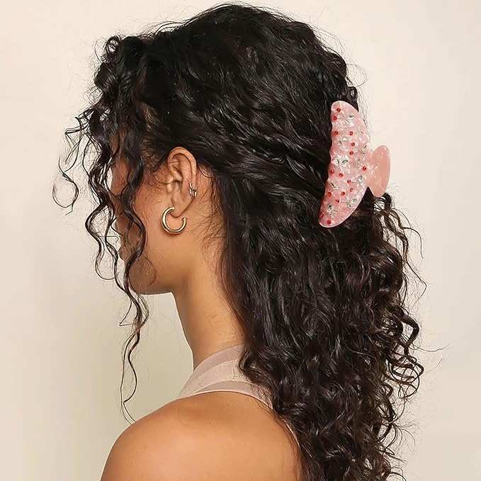 HAIMEIKANG 2 PCs Acrylic Bow Hair Claw Clips for Women - Cute Banana Non-Slip Strong Hold Barrettes Y2K Hair Clips for Thick Thin Hair