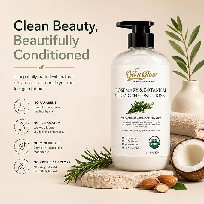 Rosemary & Botanical Strength Hair Conditioner for Women, & Men Health Scalp & Hair Growth Support, Moisturizing Formula with Botanical Oils, Vegan, 10.14 fl oz