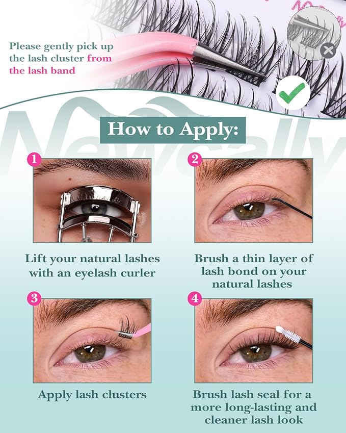 Natural Lash Clusters Kit Short 8-12MM Eyelash Clusters Wispy Cluster Eyelash Extensions Lash Extension Kit C-Curly Cluster Lashes Long-lasting Effect by Newcally