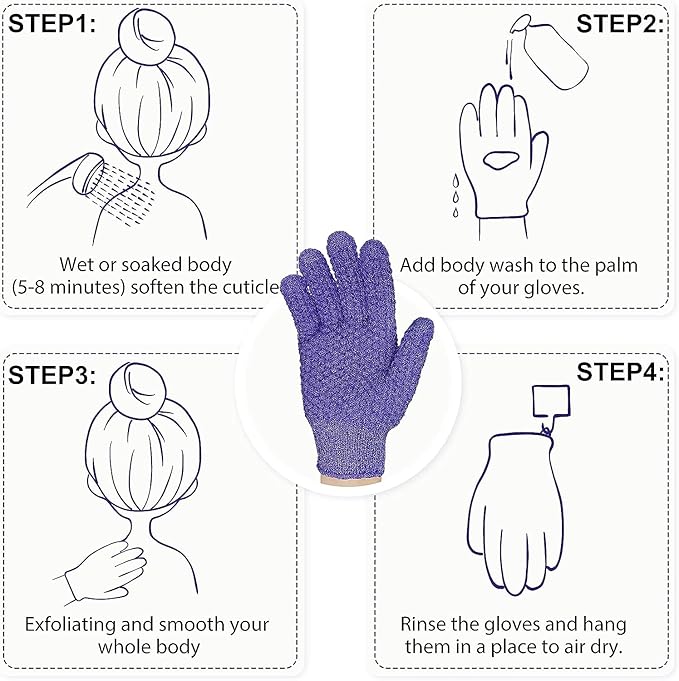Evridwear Exfoliating Glove Shower Gloves Exfoliate Dead Skin for Dry Sensitive Skin No Irritation with Hanging Loop (Purple Deep Exfoliation)