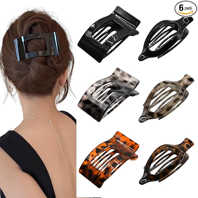 Flat Claw Clips for Women, Large Duckbill French Hair Clips, 6 Pack Non-Slip Glossy Finish Hair Accessories for Thick & Thin Hair