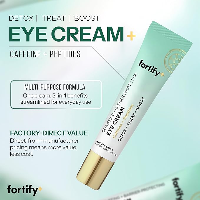 Fortify Skincare Under Eye Cream - Puffy Eyes and Dark Circles Treatment - Peptides, Hyaluronic Acid & Squalane - 3-in-1: Detox, Treat, Boost - Dermatologist Tested - Anti-Aging Korean Skincare - 2 Pk