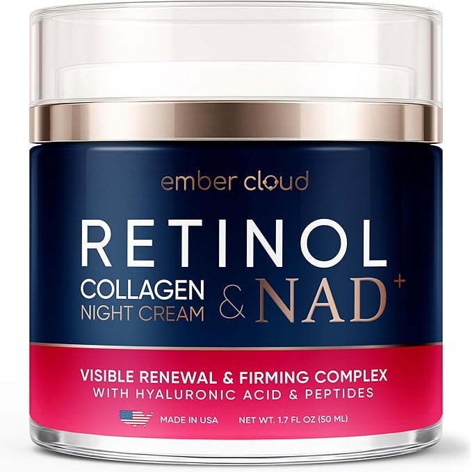 Retinol Collagen Cream for Face Retinol 1% Hyaluronic Acid Niacinamide for All Skin Types Face Moisturizer with Airless Pump Day & Night Cream - Made in USA