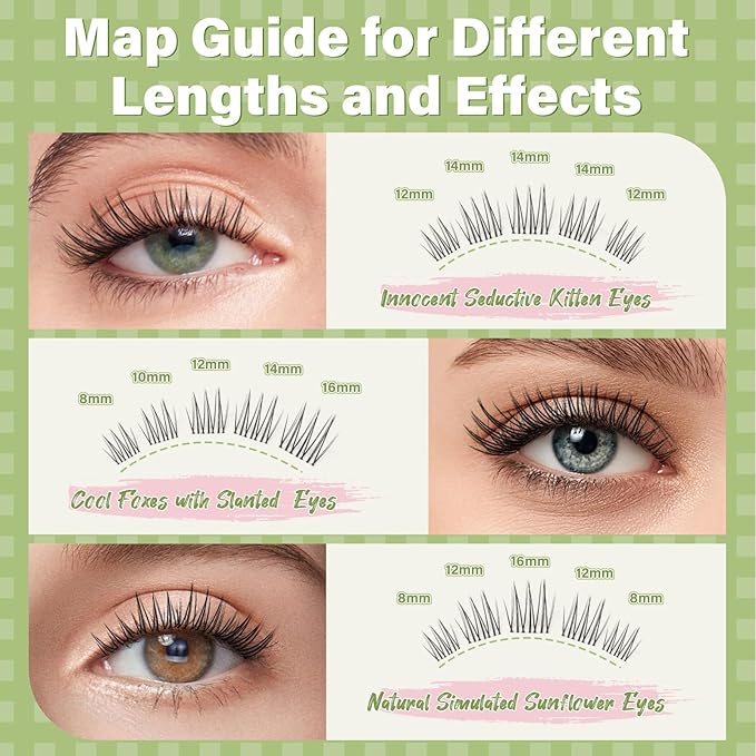 KEYYOU DIY Lash Clusters,120Pcs C Curl False Eyelashes Waterproof Invisible Band, Natural Looking at Home Extensions for Beginners