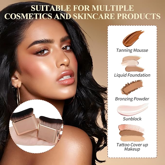 Self Tanner Brush, Kabuki Foundation Body Makeup Brush for Face and Body, Body Shimmer Brush with Ultra-Soft Dense Bristles for Applying Tanning Mousse, Lotion, and Foundation (Rose Gold & Champagne)