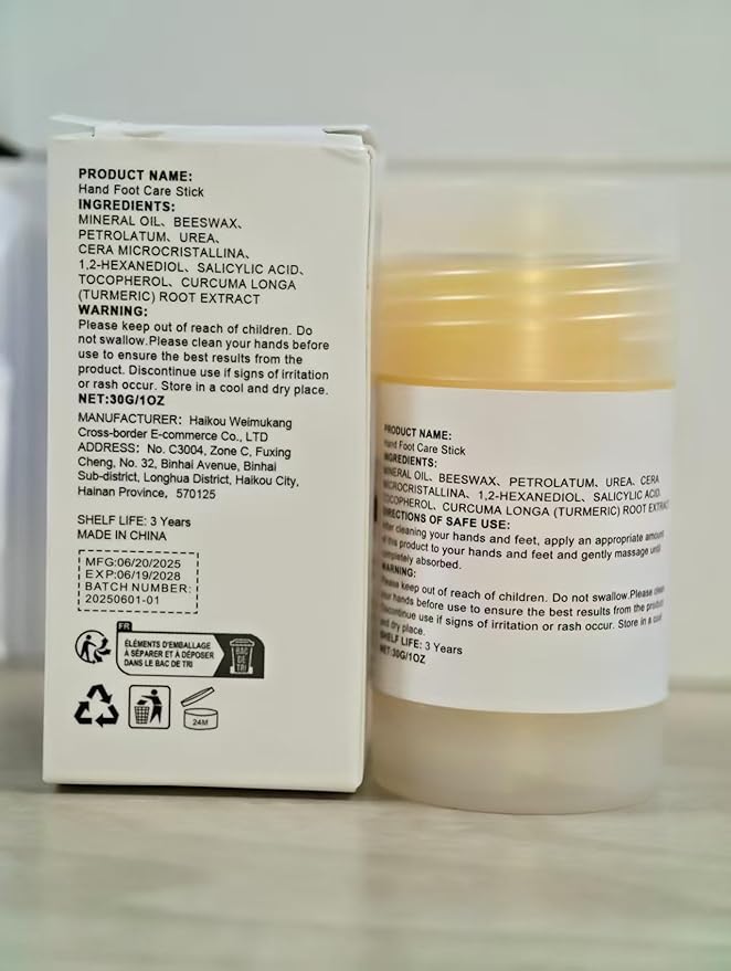 60% Urea Cream with 2% Salicylic Acid Foot Balm, Portable Hand Cream, Foot Cream for Dry Cracked Heels and Feet Hand, Urea Heel Care Stick Callus Remover & Skin Softener, 1oz*2