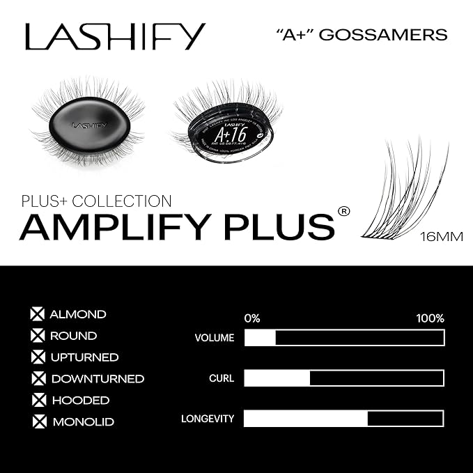 Lashify Amplify Plus+ 16mm Eyelash Extensions Refill in Black, Easy DIY False Lashes for the Most Delicate, Natural and Long Lasting Look