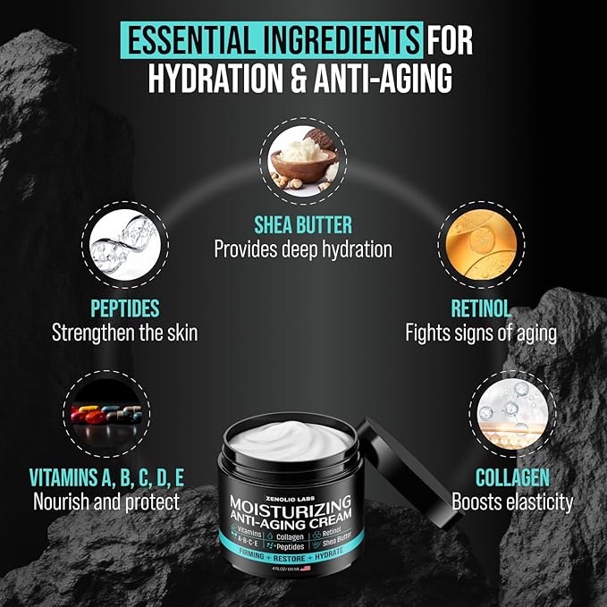 (2 Pack) Mens Face Moisturizer Cream - Anti Aging & Wrinkle Face Cream - Mens Facial Moisturizer - Retinol, Collagen, Peptides, Vitamins E & A - Facial Skin Care - After Shave Lotion - 8 oz Total