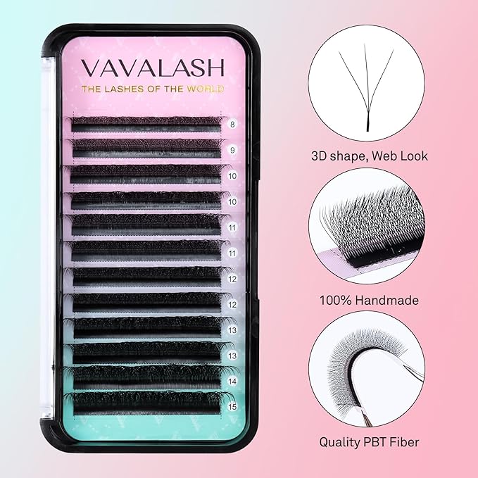 VAVALASH W-shaped Eyelash Extension 3D Premade Fans 0.07 C Curl Volume Lash Extension Easy Fanning Lashes Matte Black Volume Premade Cluster W Lashes(W Shaped-3D-0.07-C-11mm）
