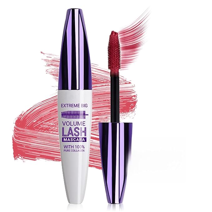Pink Mascara for Eyelashes,5D Colored Mascara Volume and Length Waterproof,Natural Curling for Women Eye Makeup