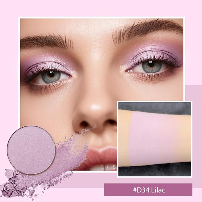 Refillable Eyeshadow Palette - Matte/Glitter/Duo-Chrome Pressed Powder & Cream Formula, Neutral/Shimmer/Smokey Multichrome, Travel-Friendly Iron Pan Refills (Matte, D34)