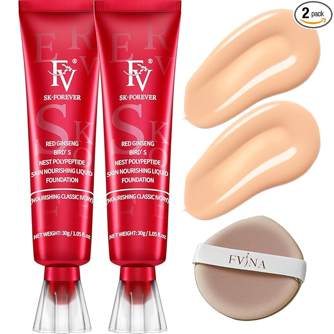 FV 2 Pack Dewy Liquid Foundation Makeup, Waterproof & Lightweight, Natural Finish with Medium Coverage,Hydrating Foundation for Dry and Normal Skin (Nourishing Classic Ivory)