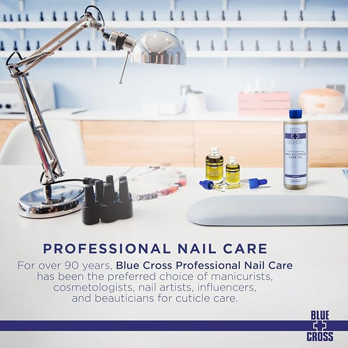 Blue Cross Nail & Cuticle Care Oil, Mineral Oil Free, Hydrating, Moisturizing, All Natural Professional Nail + Cuticle Care, Lemongrass/Lavender Scented Essential Oils, Made in USA, 16fl oz/473mL