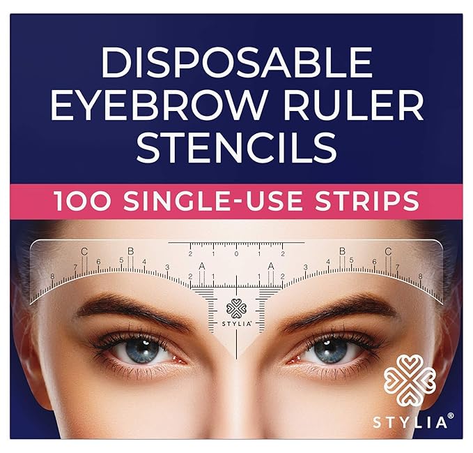 Stylia Eyebrow Stencil Kit for Women – 100 Pack, Precision Brow Mapping Tool for Shaping, Best Eyebrow Stencils for Older Women & Beginners, Strong Adhesive, Universal Fit, Reusable Brow Templates