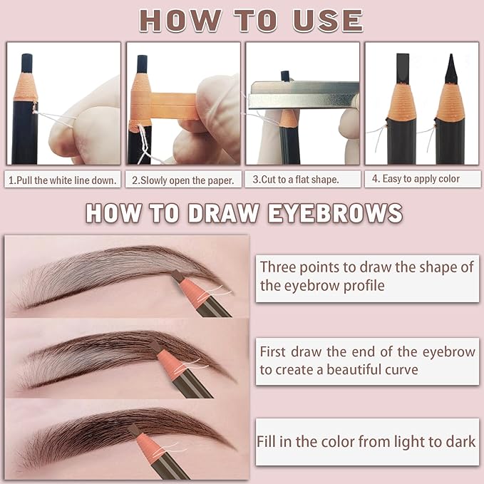 KAIQIKAIXI 6Pcs Black Waterproof Eyebrow Pencils Makeup Set For Marking, Filling And Outlining, Tattoo Makeup And Microblading Supplies Kit-Hard Refills Are Easy To Color (Black)