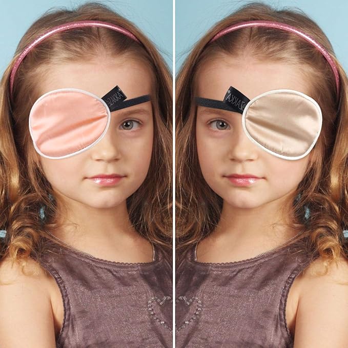 eZAKKA Eye Patches for Women Adults Kids Left Right Eyes, 2PCS Silk Eye Patch Medical Eyepatches for Lazy Eye After Surgery (M, Brown+Orange)