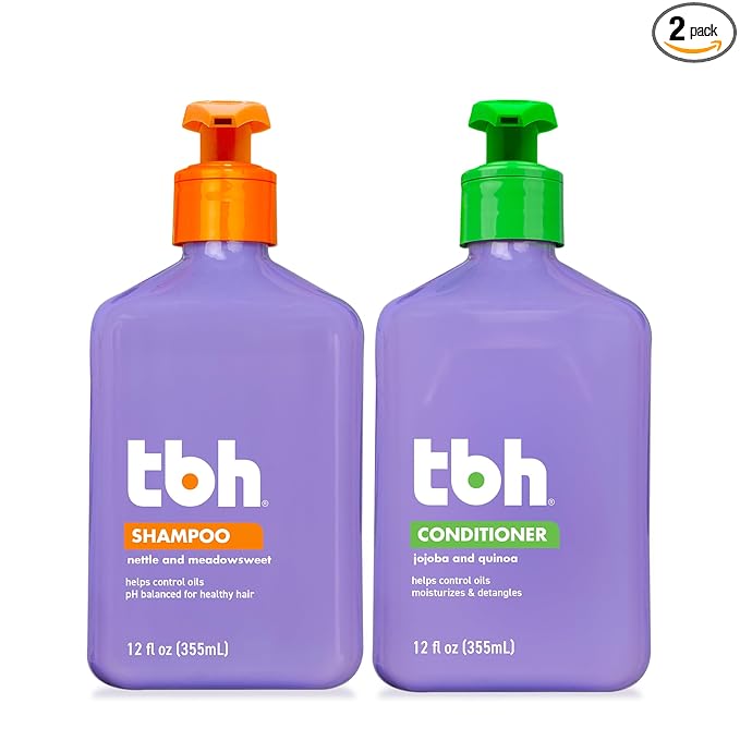TBH Kids & Teen Shampoo and Conditioner Set – Sulfate & Paraben Free, Lightweight & Hydrating Hair Care for All Hair Types – 2-Pack, 12 oz Each