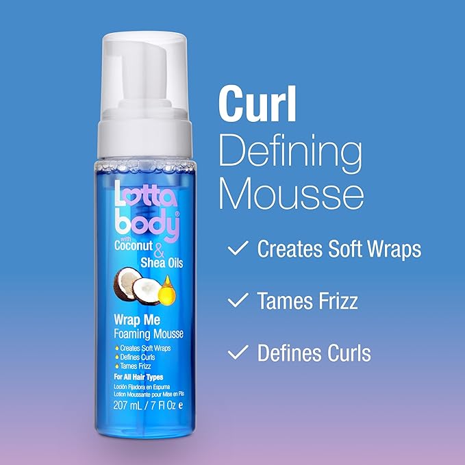 Lottabody Wrap Me Foaming Mousse with Coconut & Shea Oils, Lightweight Moisture-Rich Curl-Defining & Frizz-Control Styling Mousse for Natural Curly, Coily & Relaxed Hair, 7 oz, (Pack of 2)