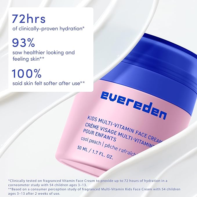 Evereden Happy Kids Skin & Lips Routine - Multi-Vitamin Face Wash & Face Cream Melon & Tinted Lip Oil Ruby Red Set - Clean & Vegan Skin Care for Kids 3+ - Moisturizing, Nourishing, & Protective