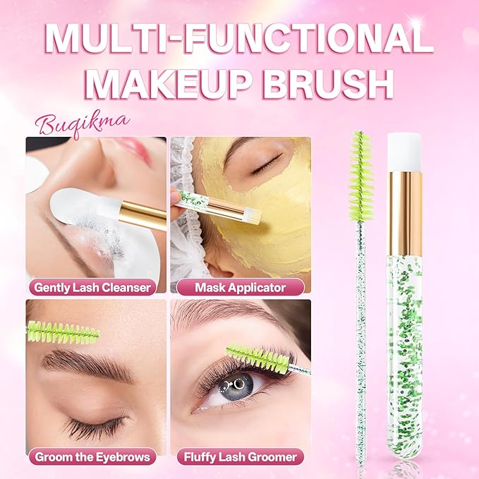 Buqikma Lash Cleaning Kit - Lash Shampoo 60ML with Rechargeable Handheld Fan Dryer, Mascara Brush, Rinse Bottle, Makeup Cleansing Foam for Eyelash Extension Care, Green